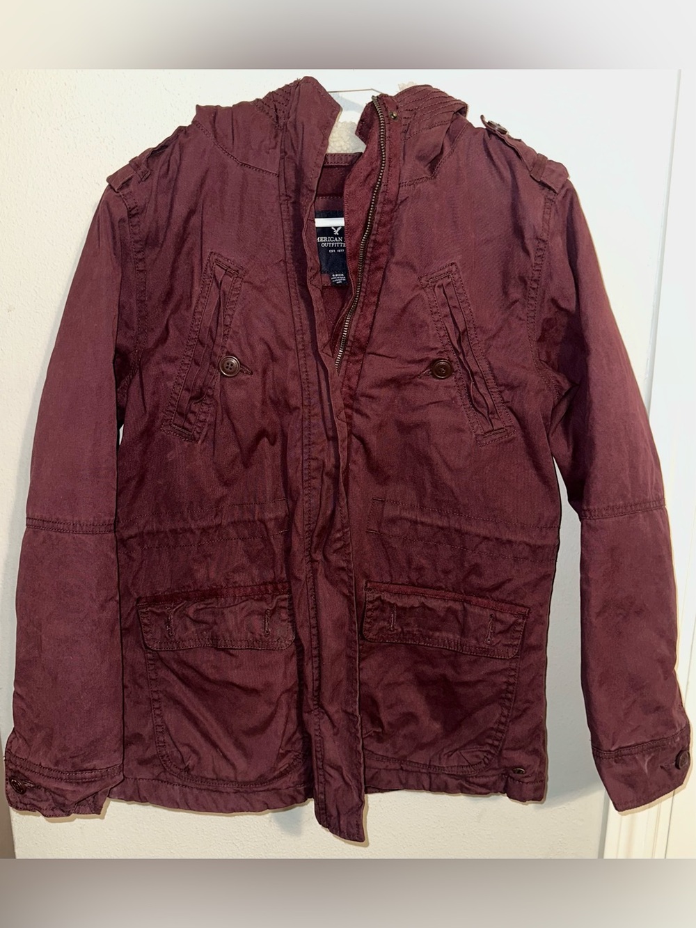America Eagle Burgundy Hooded Jacket